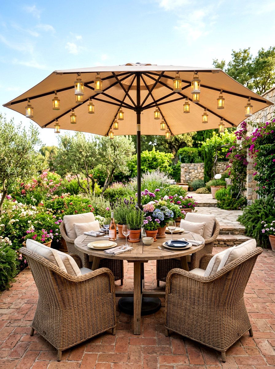Patio Umbrella Lighting - 30 backyard candlelight dinner ideas