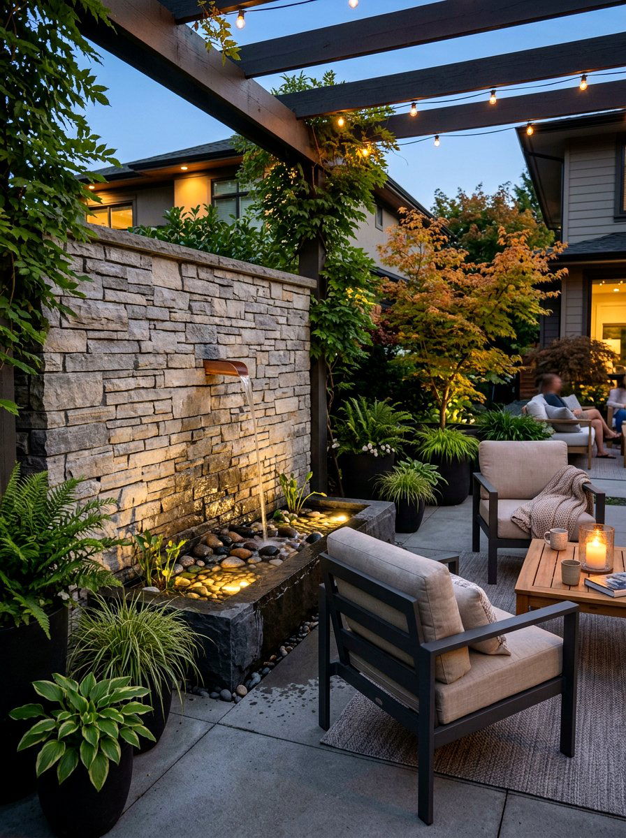 Patio Water Feature - 30 summer entertaining patio ideas