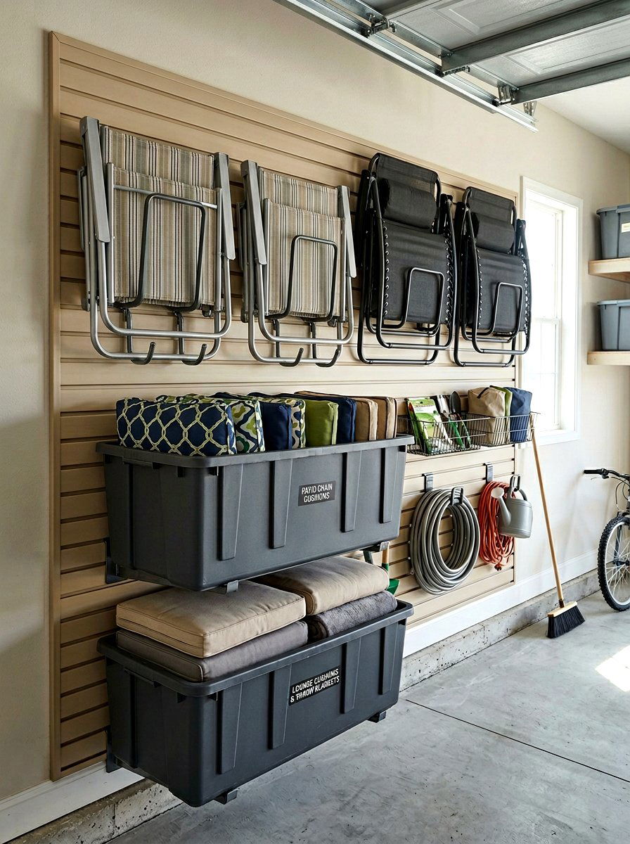 Patio accessory storage wall - 30 garage slatwall ideas