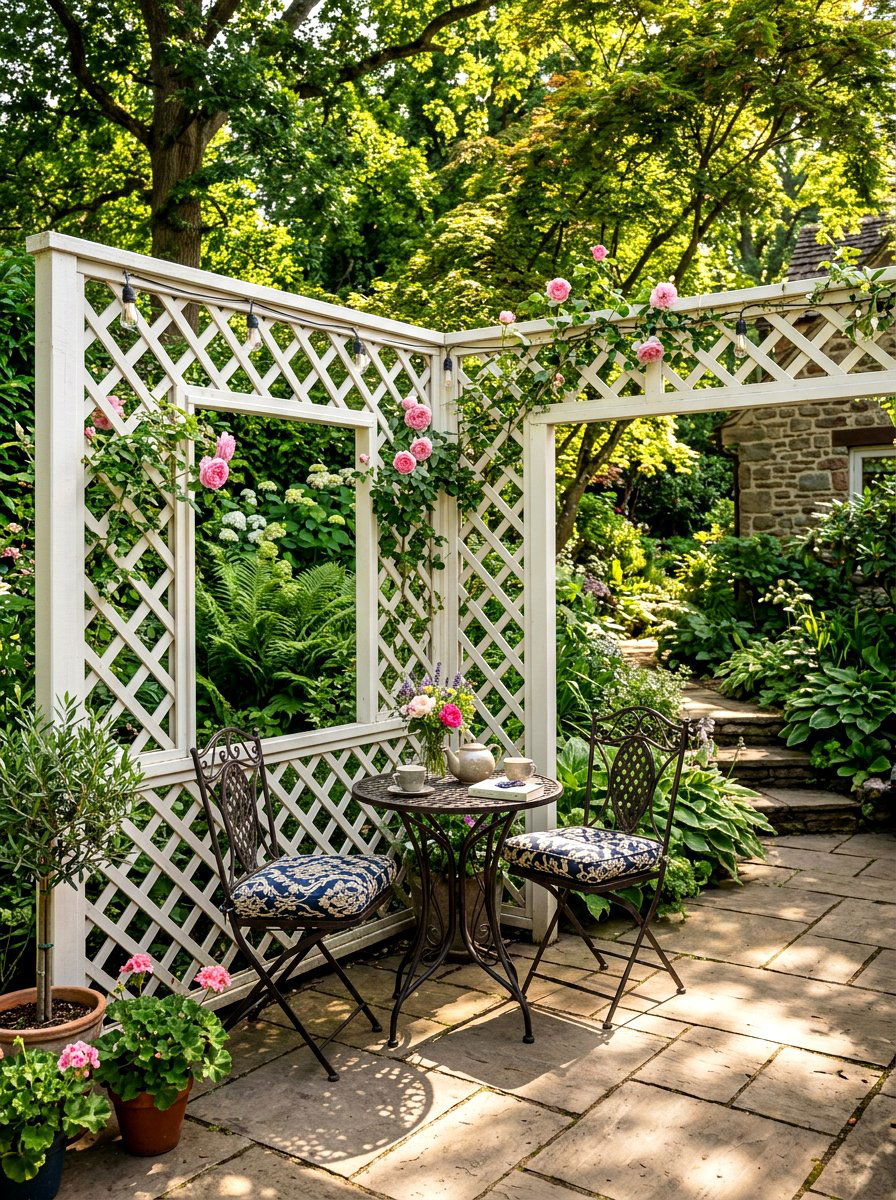 Patio corner lattice enclosure - 30 lattice privacy ideas
