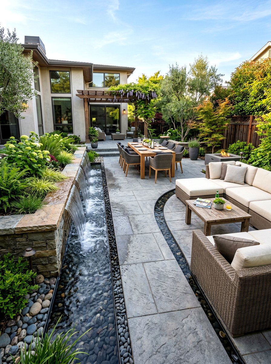 Patio edge waterfall - 30 pondless waterfall ideas
