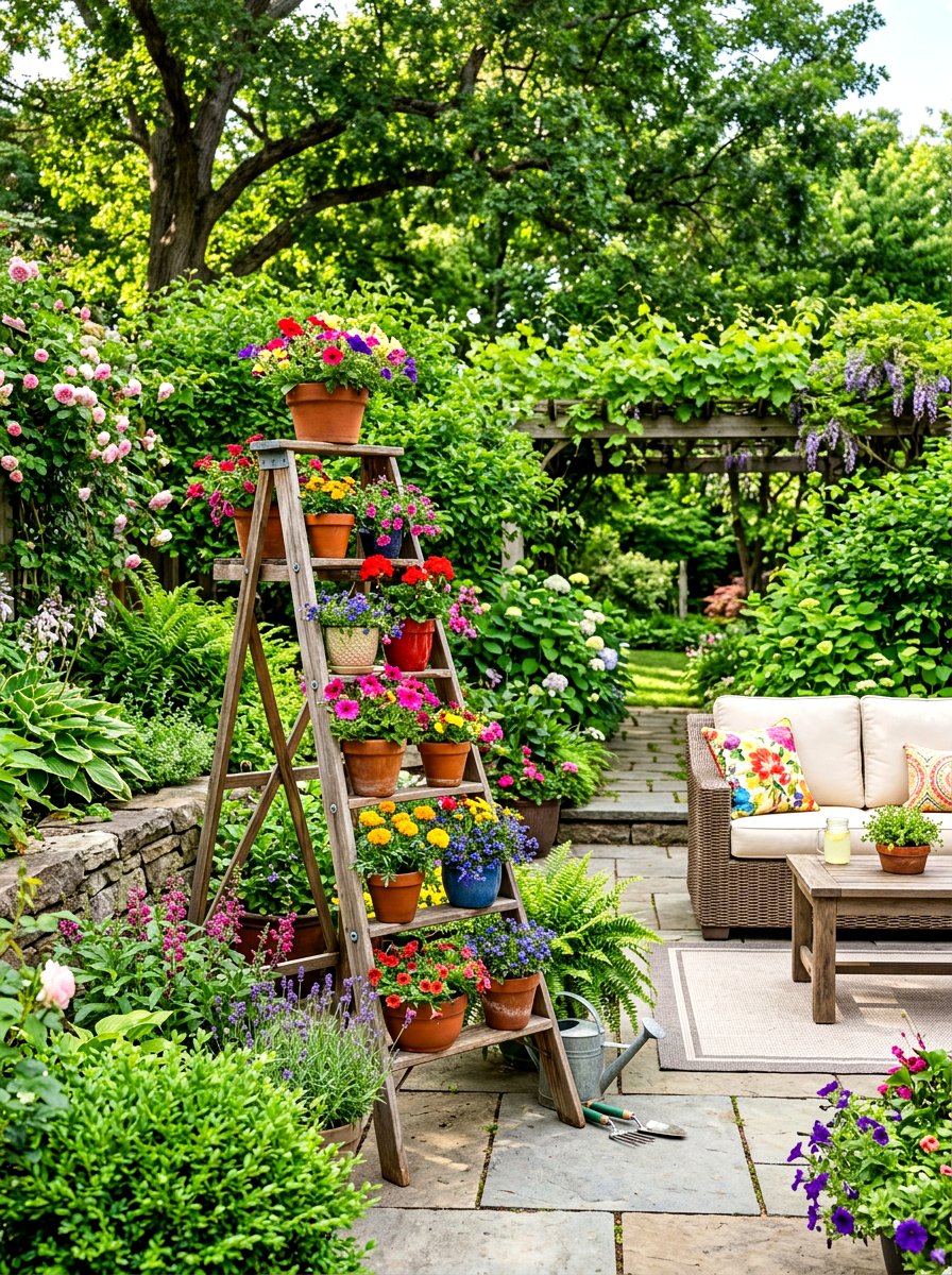 Patio ladder garden - 30 decorative ladder ideas