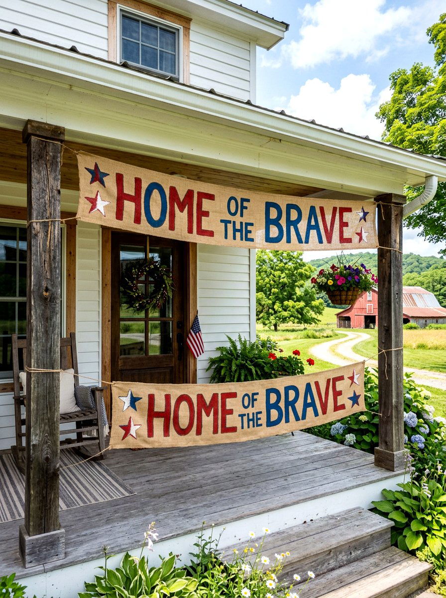 Patriotic Burlap Banner - 30 Fourth of July porch ideas