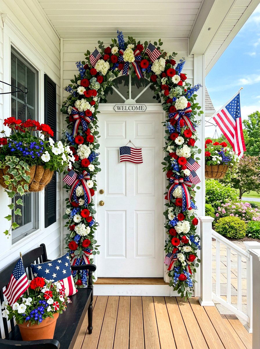Patriotic Garland Door Frame - 30 patriotic porch ideas