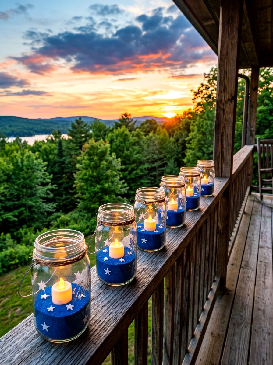 Patriotic Mason Jar Lanterns - 30 Fourth of July porch ideas
