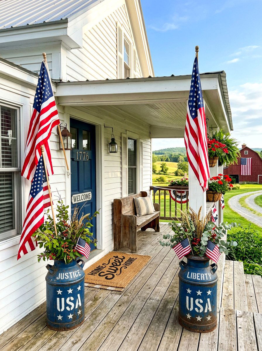 Patriotic Milk Can Entryway - 30 patriotic porch ideas