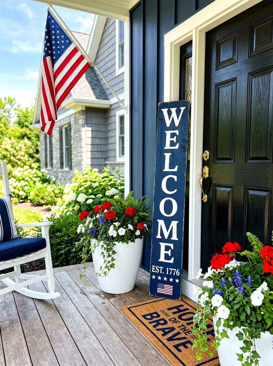 Patriotic Porch Sign Vertical - 30 Fourth of July porch ideas