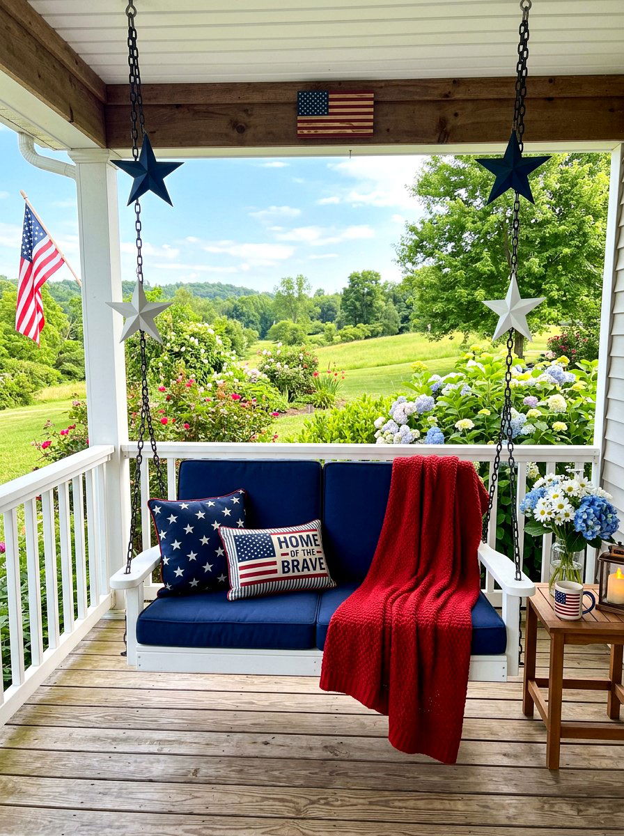 Patriotic Porch Swing Setup - 30 patriotic porch ideas