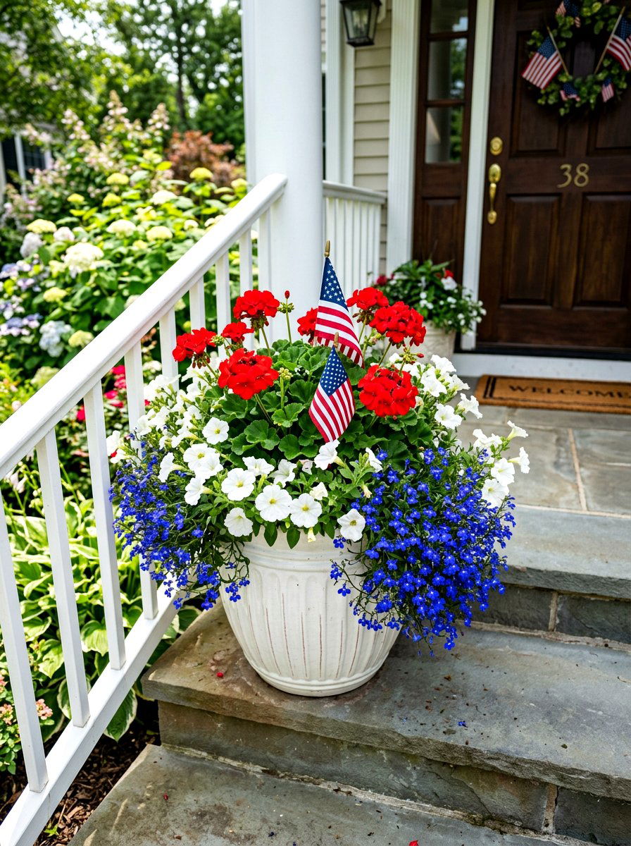 Patriotic Potted Flower Arrangement - 30 patriotic porch ideas