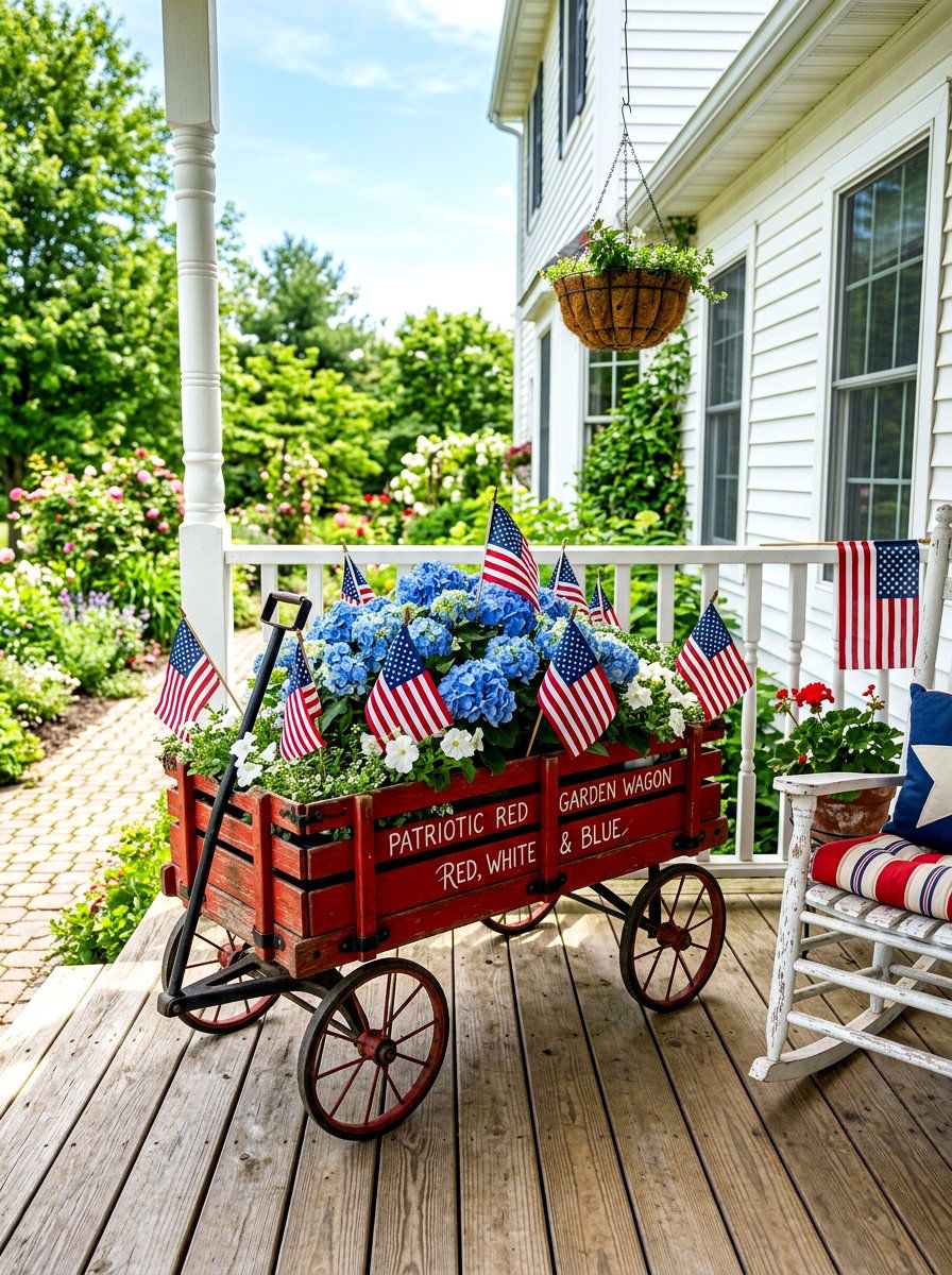 Patriotic Red Garden Wagon - 30 patriotic porch ideas