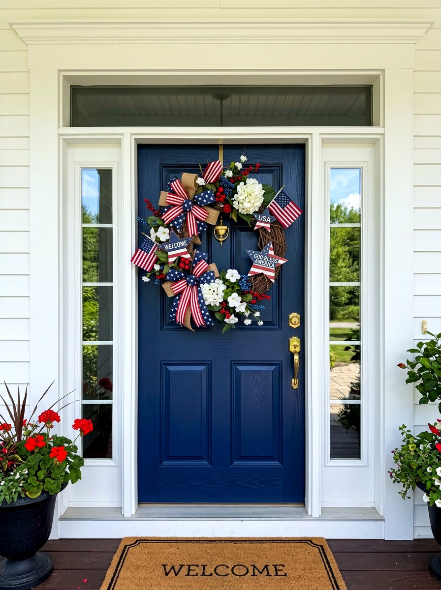 Patriotic Wreath Door - 30 Fourth of July porch ideas