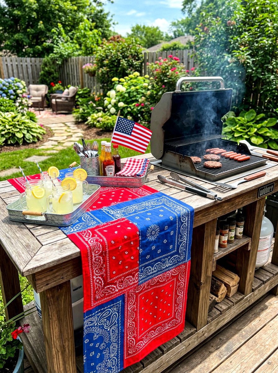Patriotic bandana table runner - 30 patriotic table decor ideas