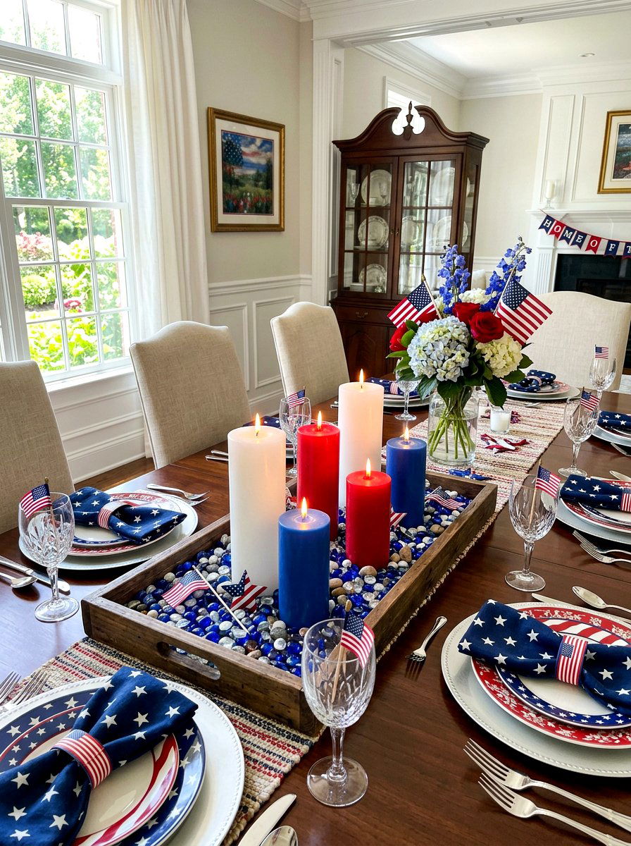 Patriotic candle display - 30 patriotic table decor ideas