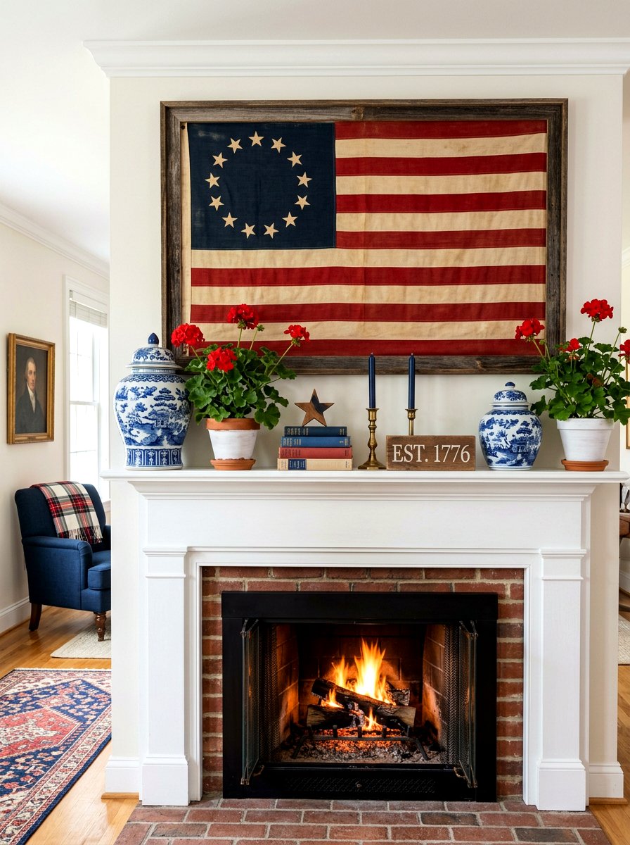 Patriotic mantel - 30 summer mantel decor ideas
