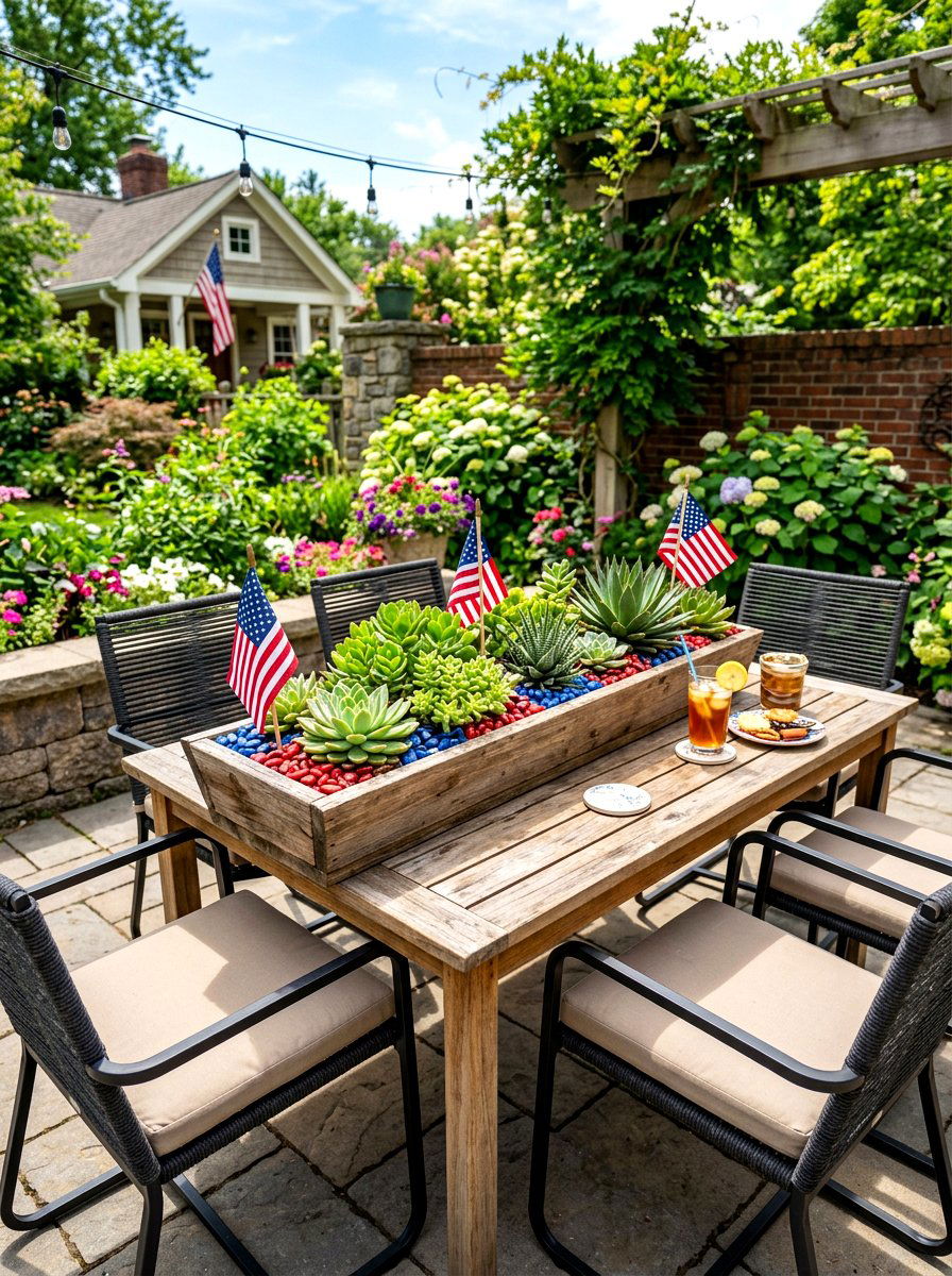 Patriotic succulent planter - 30 patriotic table decor ideas