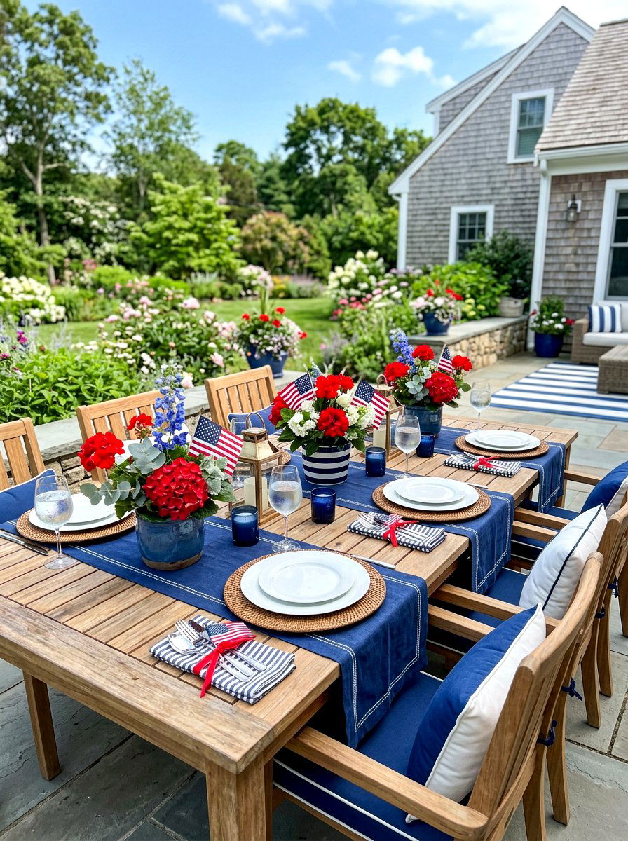 Patriotic summer patio table - 30 summer patio tablescape ideas