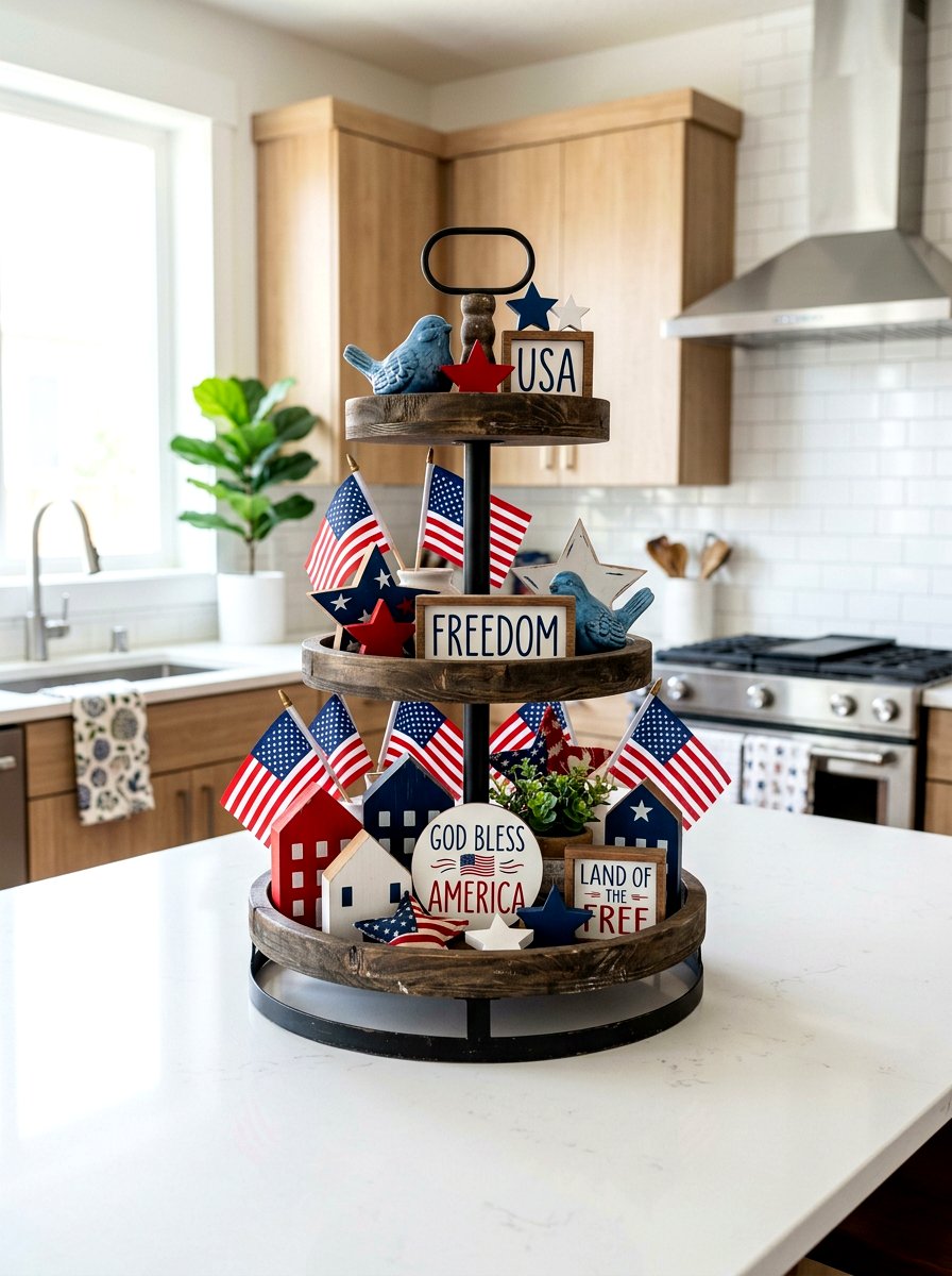 Patriotic tiered tray - 30 patriotic table decor ideas