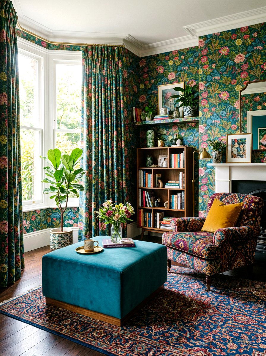 Pattern Drenched Living Room - 30 maximalist living room ideas