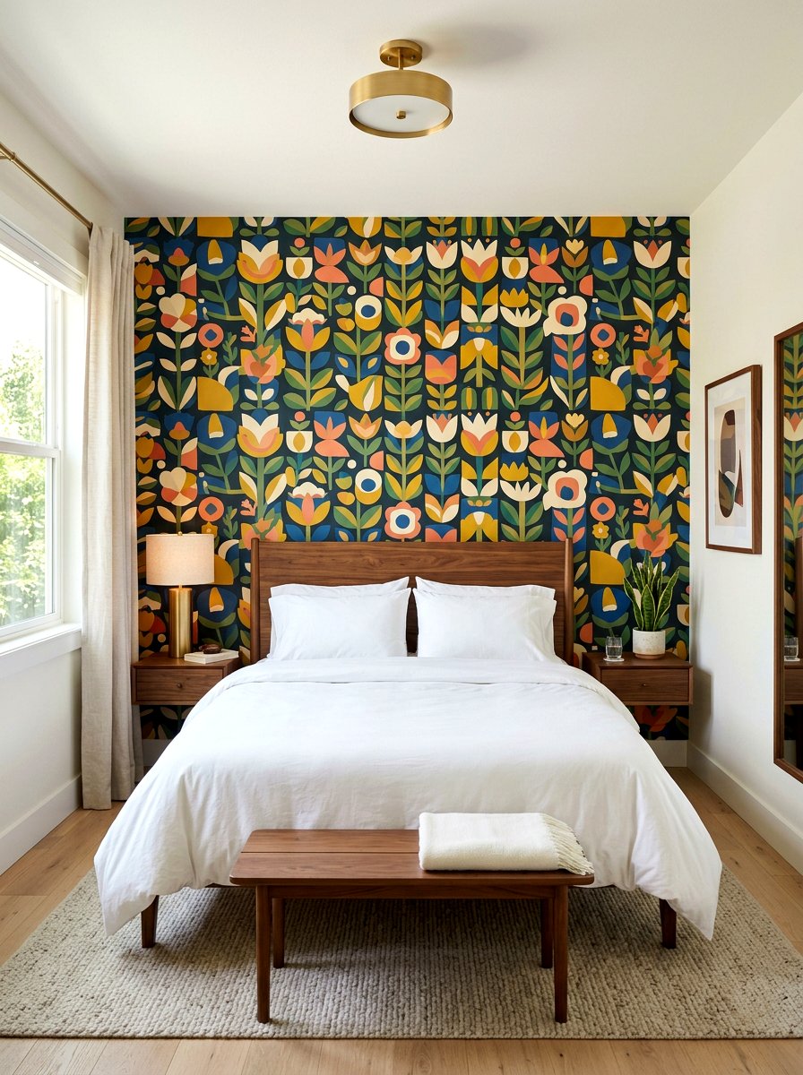 Pattern Wallpaper Bedroom - 30 midcentury bedroom ideas
