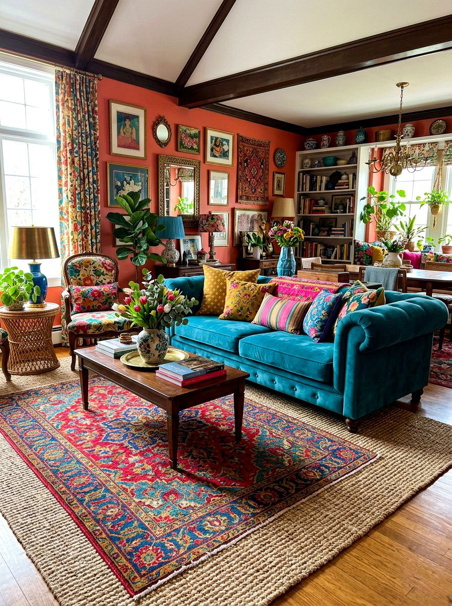 Pattern clashing rug - 30 viral apartment decor ideas