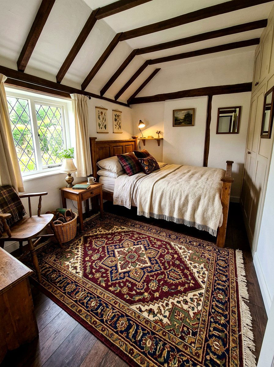 Patterned Area Rug - 30 tiny cottage bedroom ideas