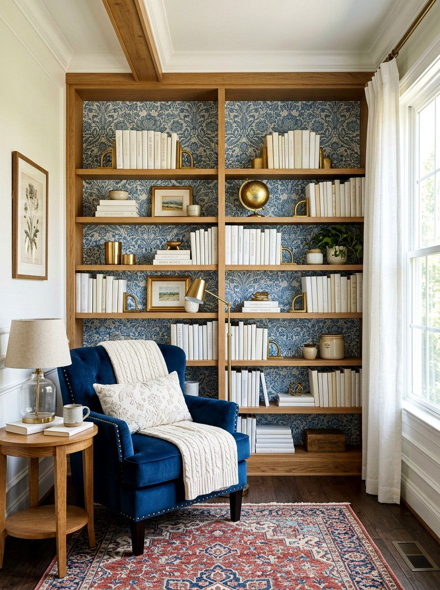 Patterned Back Shelf - 30 real bookshelf decor ideas