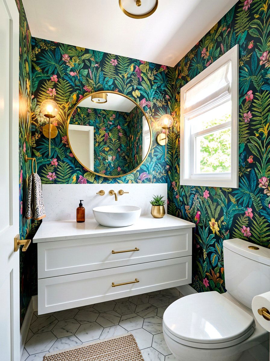 Patterned Bathroom Wallpaper - 30 eclectic home decor ideas