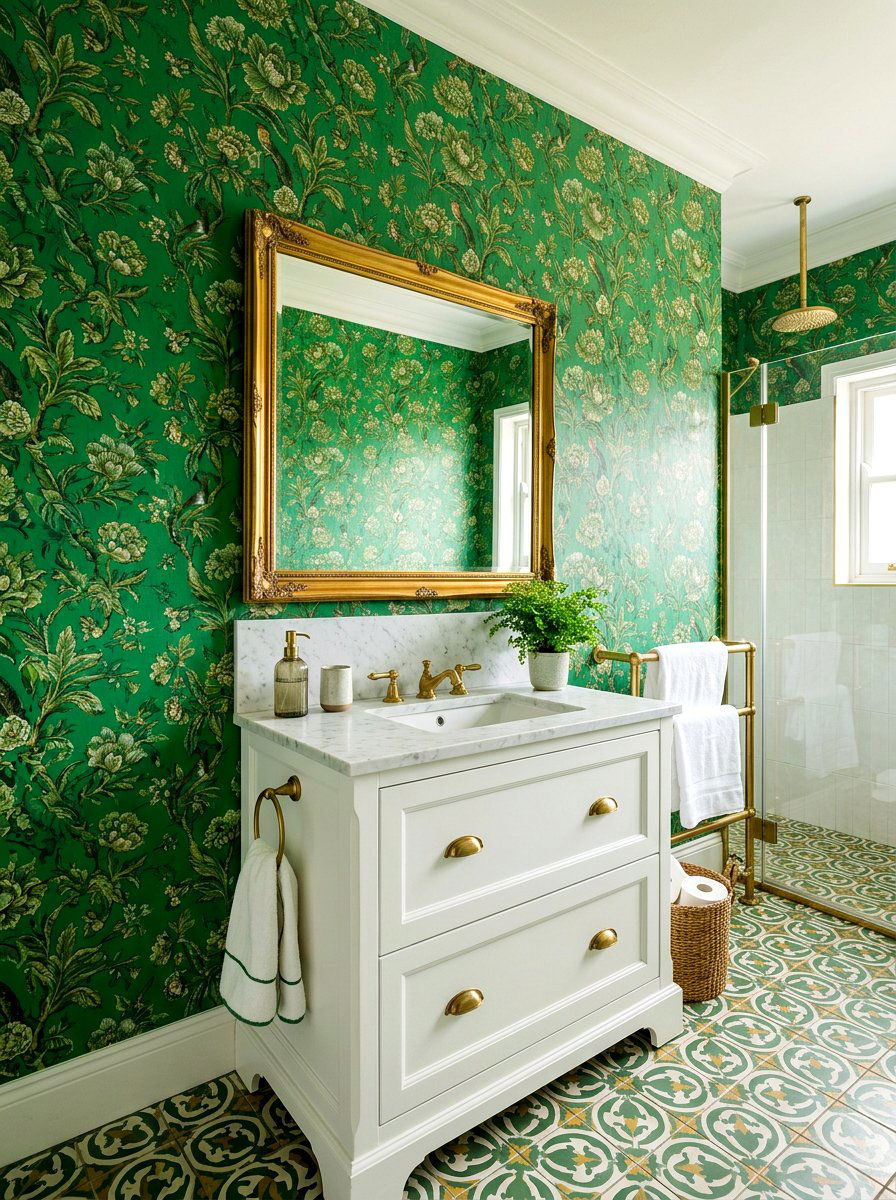 Patterned Bathroom Wallpaper - 30 boho bathroom ideas