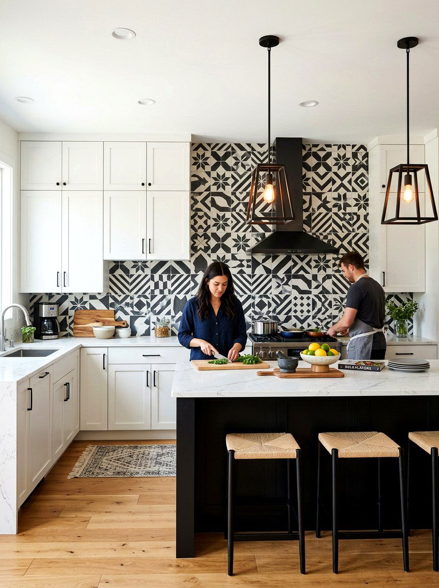 Patterned Black And White Backsplash - 30 black and white kitchen ideas