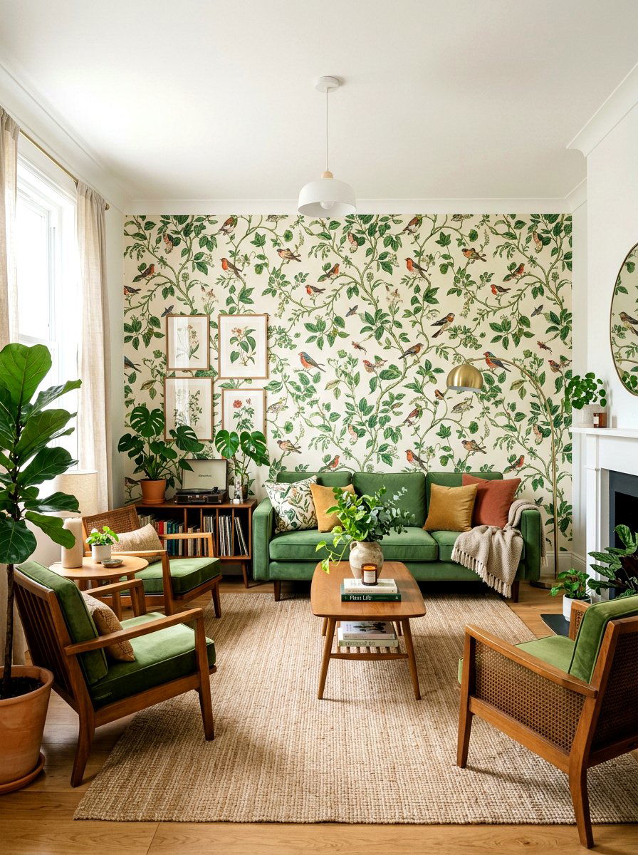 Patterned Botanical Wallpaper - 30 English manor living room ideas
