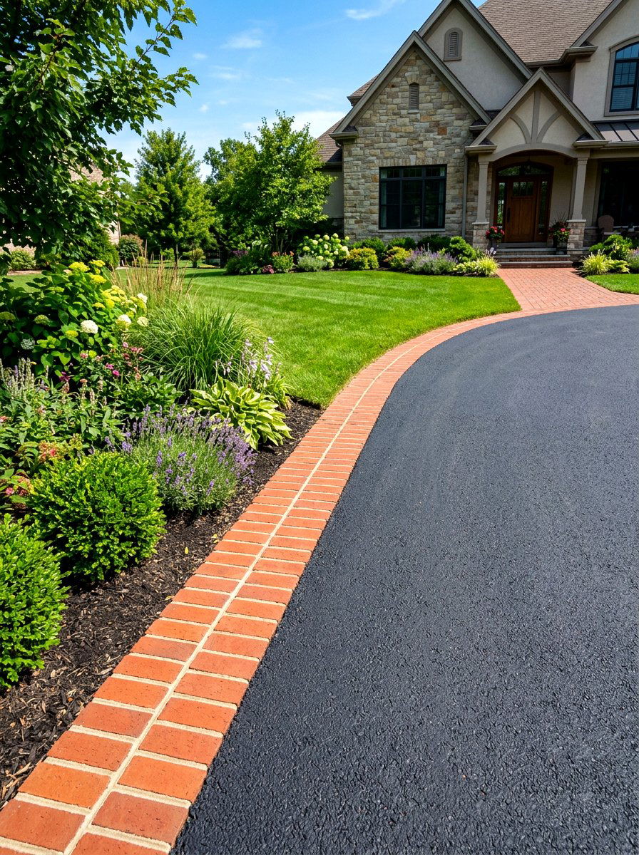 Patterned Brick Driveway Edge - 30 brick border front yard ideas