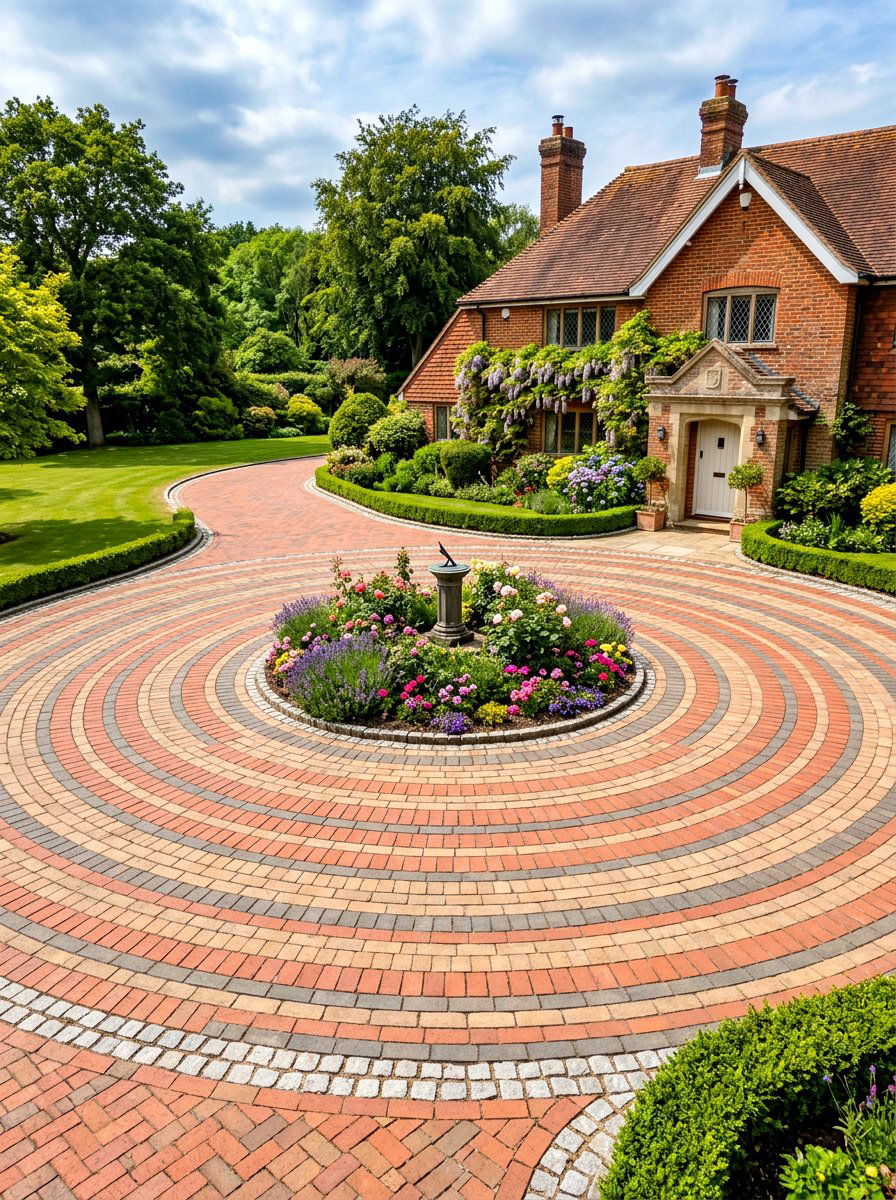 Patterned Brick Driveway - 30 circular driveway ideas