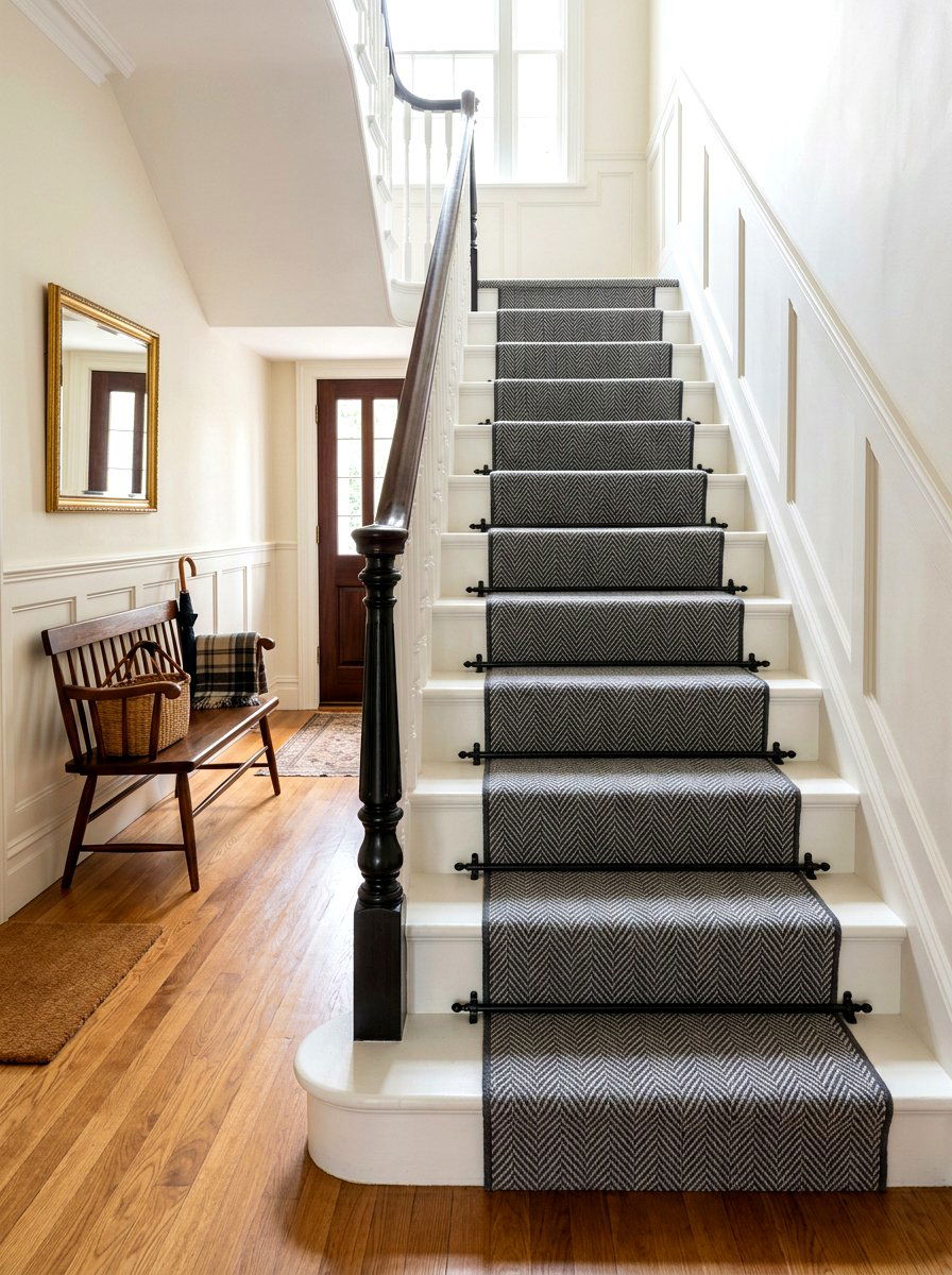Patterned Carpet Stair Runner - 30 elegant foyer staircase ideas