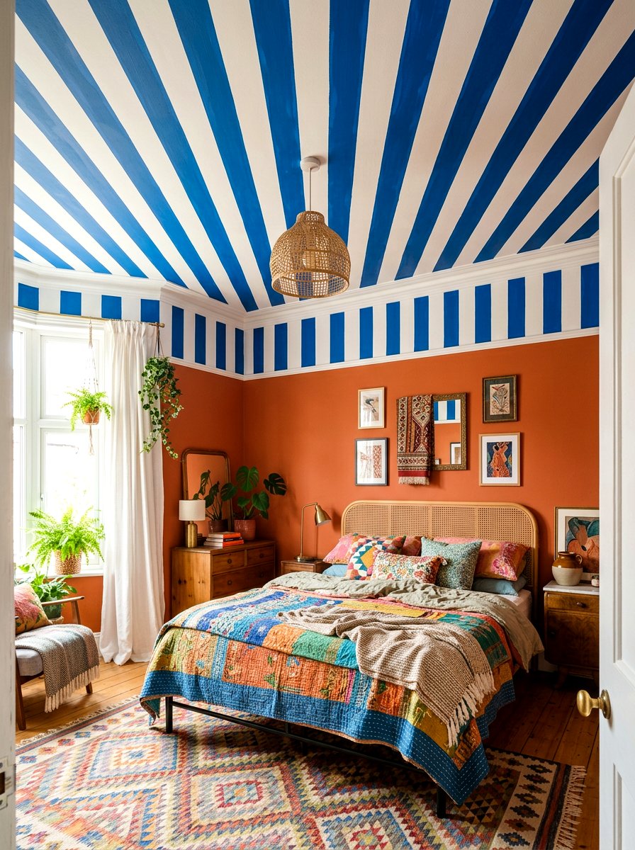 Patterned Ceiling Paint - 30 maximalist bedroom ideas