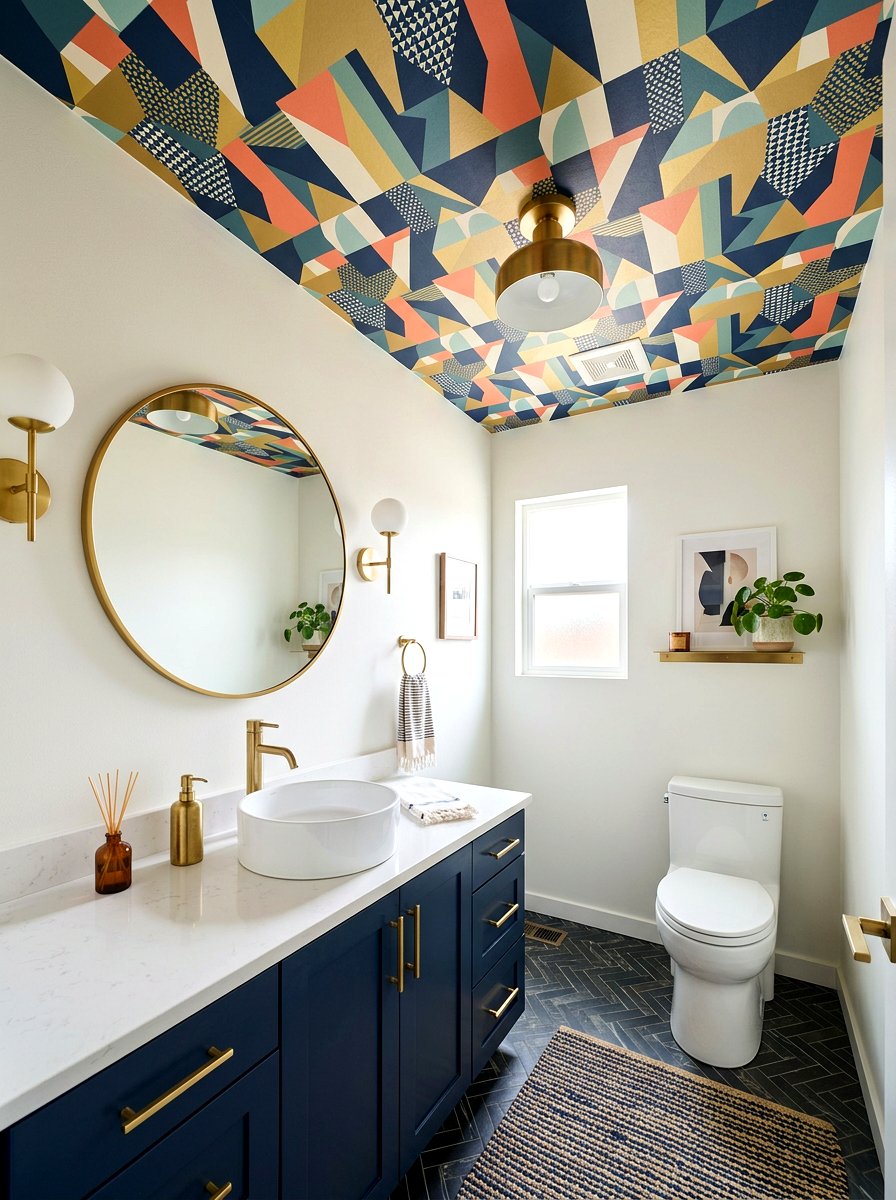 Patterned Ceiling Powder Room - 30 powder room ideas