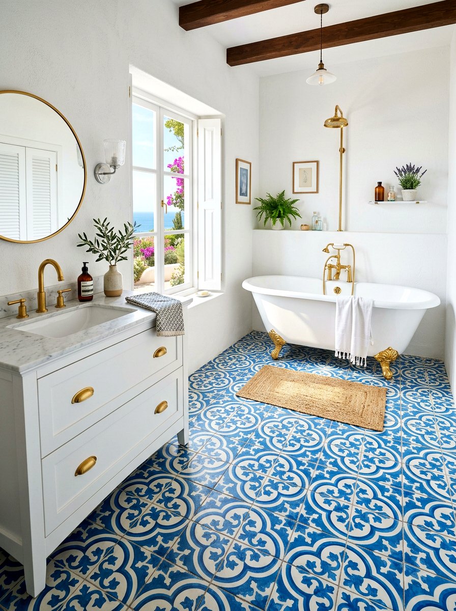 Patterned Cement Tile - 30 timeless bathroom ideas