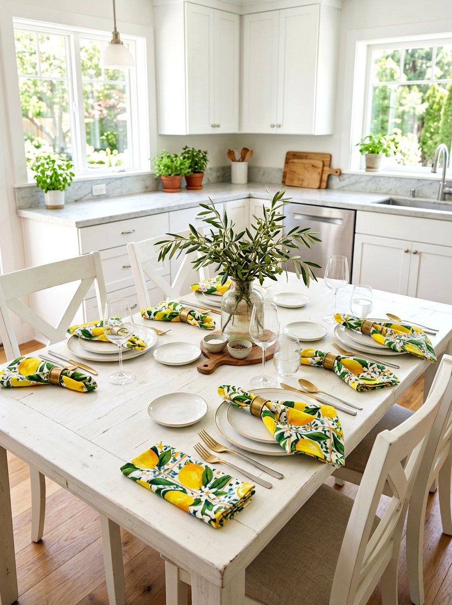 Patterned Citrus Napkins - 30 lemon and olive summer tablescape ideas