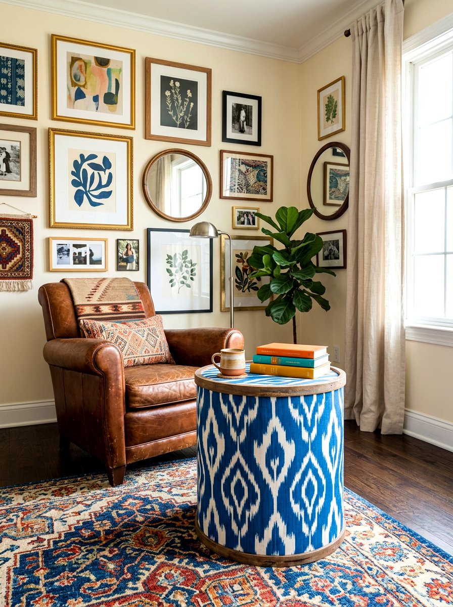 Patterned Cotton Drum Table - 30 fabric covered side table ideas