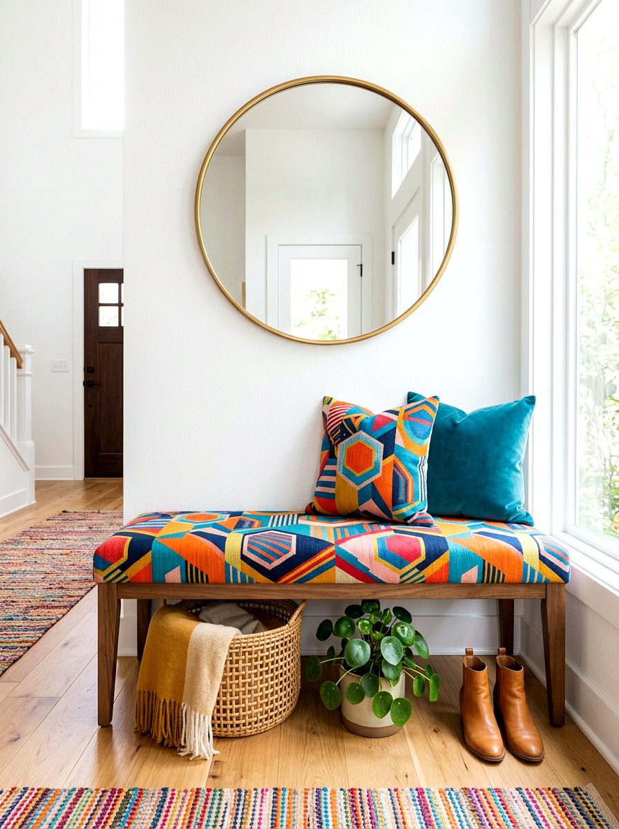 Patterned Entryway Bench - 30 dopamine entryway ideas