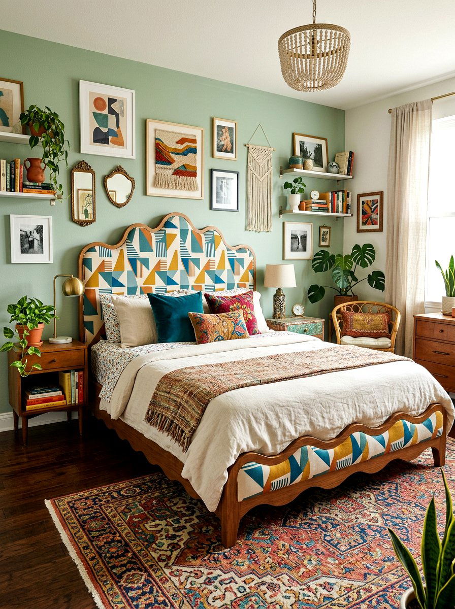 Patterned Fabric Scalloped Headboard - 30 scalloped headboard ideas