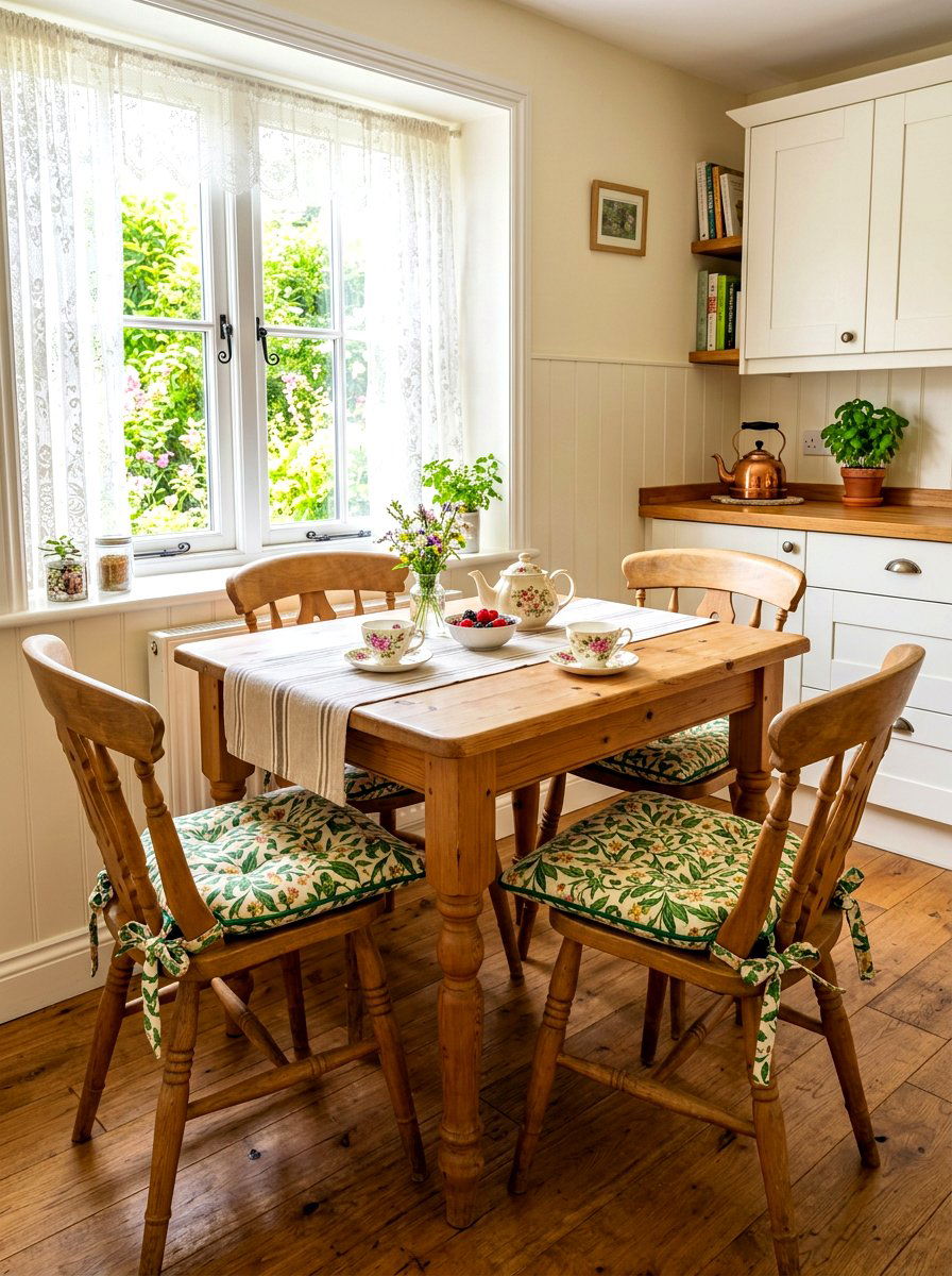 Patterned Fabric Seat Cushions - 30 cabbagecore kitchen ideas