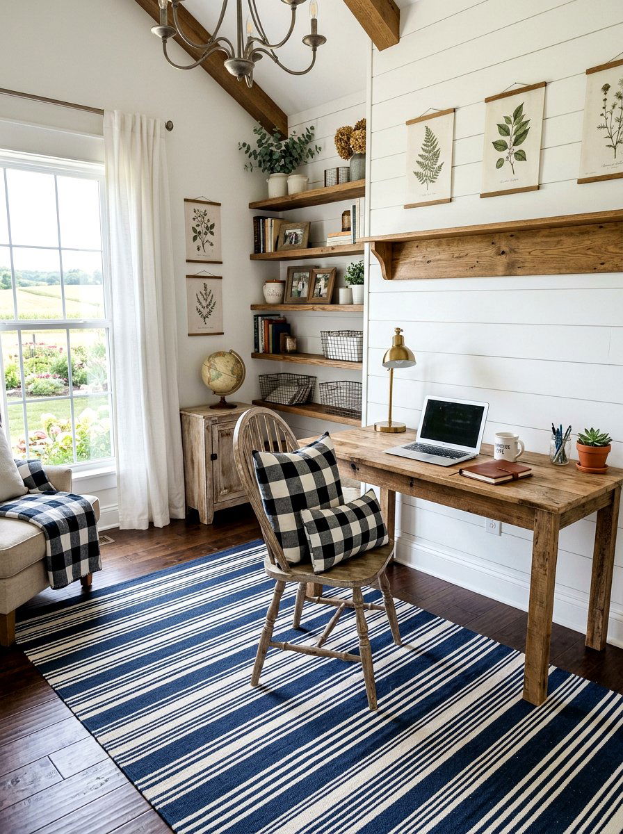 Patterned Farmhouse Office - 30 farmhouse home office ideas