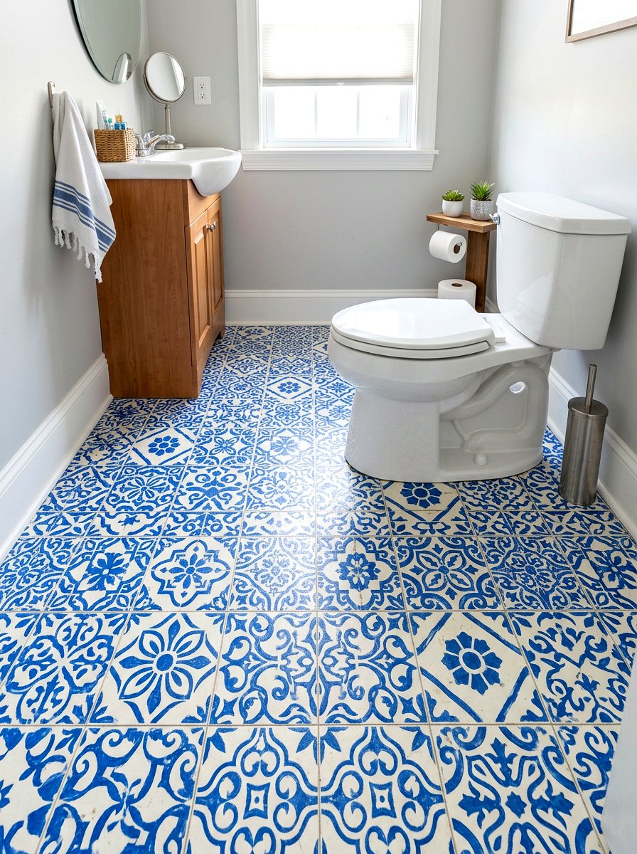 Patterned Floor Decal - 30 dopamine bathroom ideas
