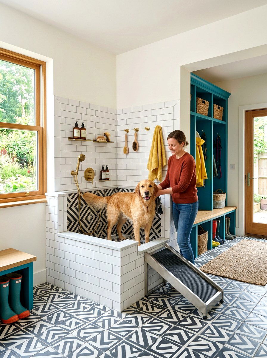 Patterned Floor Dog Wash - 30 dog wash station ideas luxury