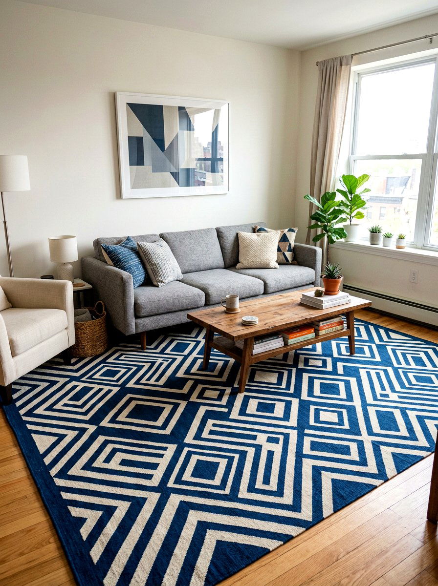 Patterned Floor Rug - 30 small apartment living room ideas