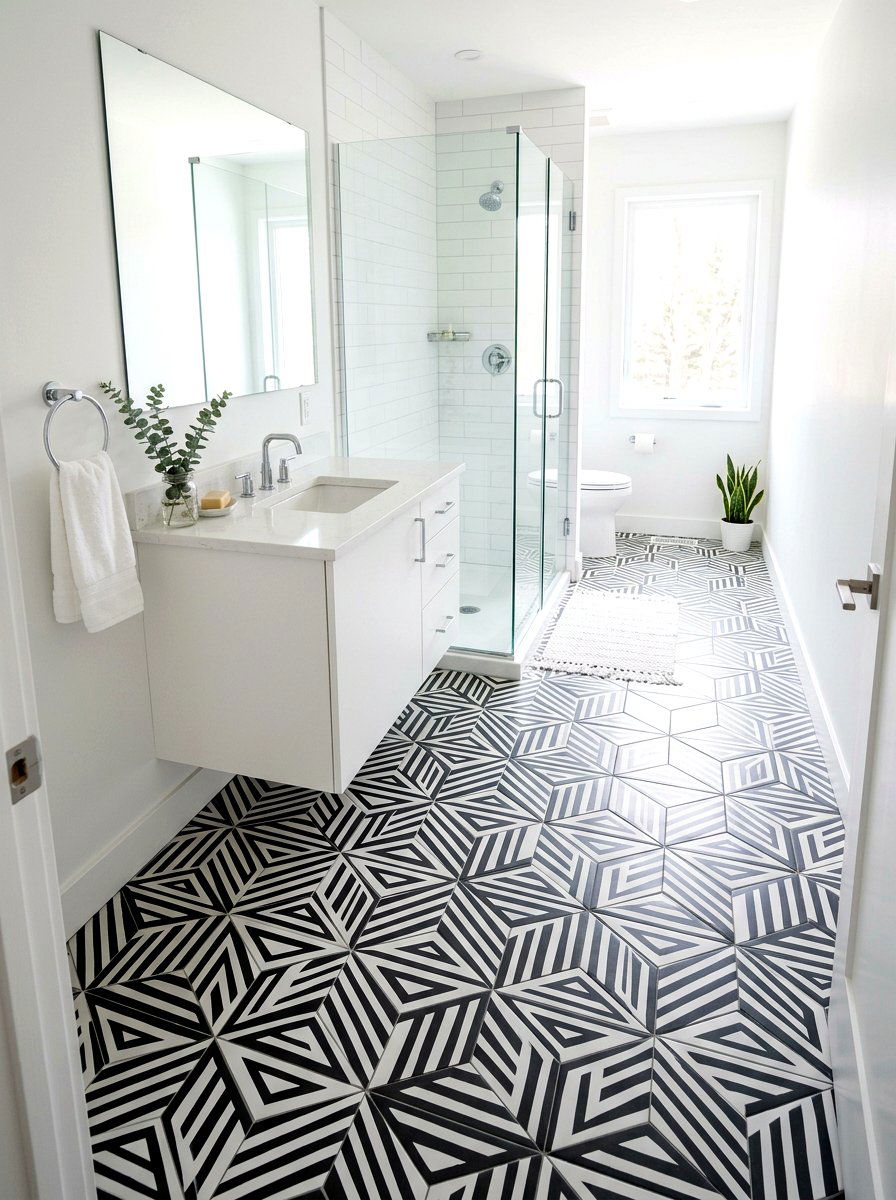 Patterned Floor Tile - 30 cottage farmhouse bathroom ideas