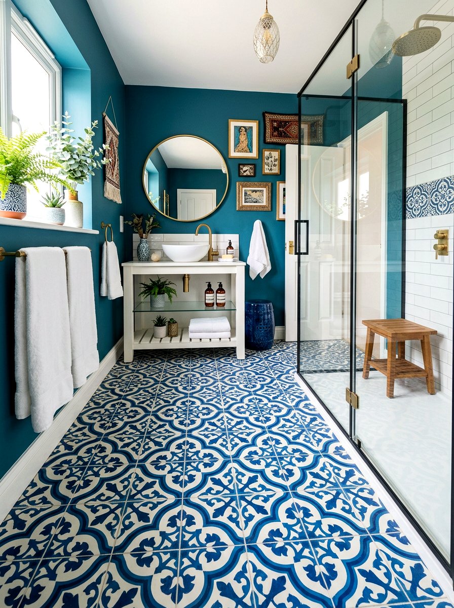 Patterned Floor Tile - 30 tiny house bathroom ideas