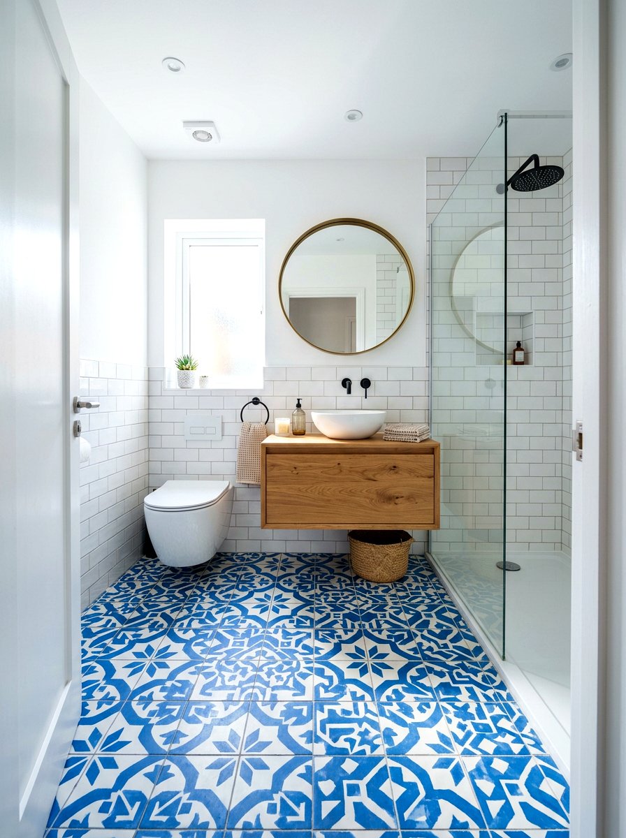 Patterned Floor Tile - 30 small bathroom ideas