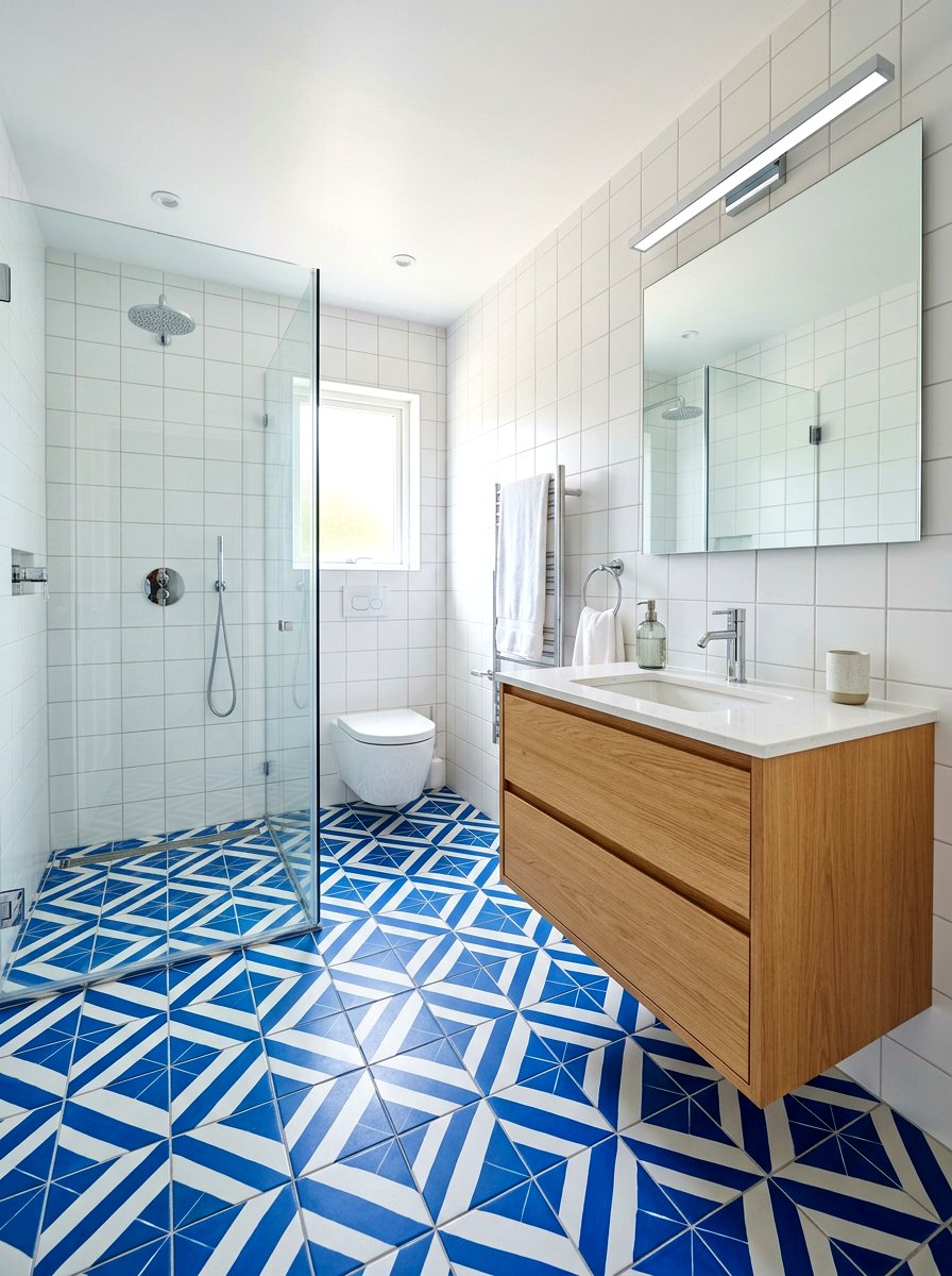 Patterned Floor Tile Bathroom - 30 small kids bathroom ideas