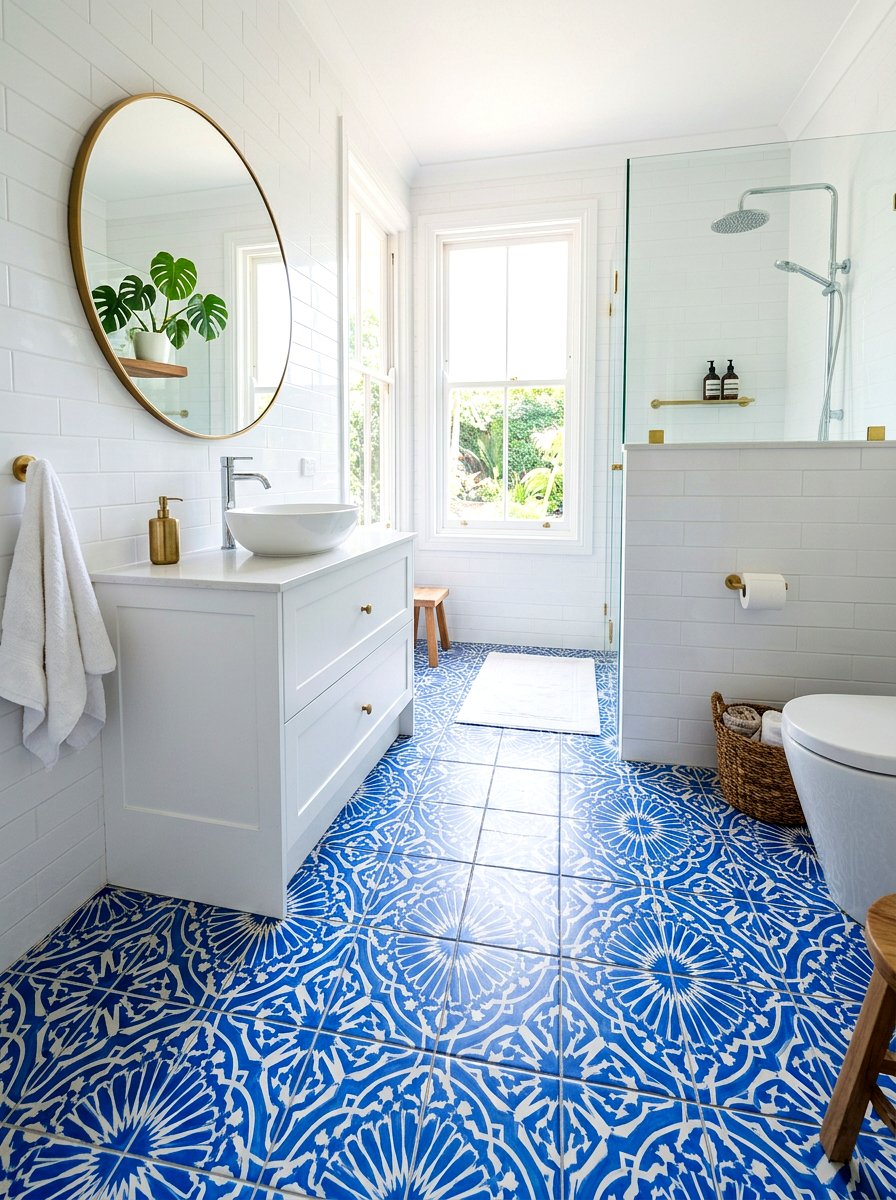 Patterned Floor Tile Bathroom - 30 Hamptons bathroom ideas